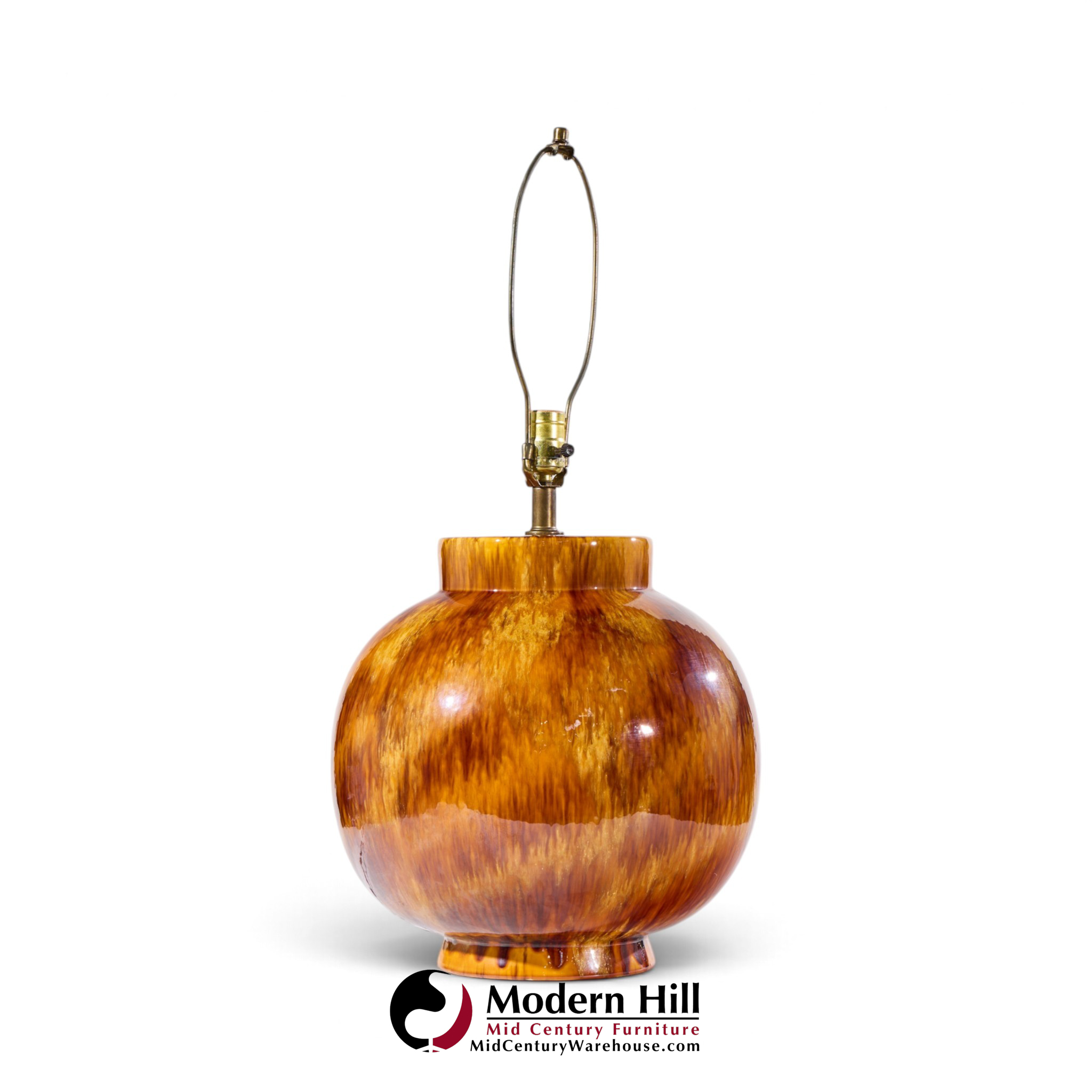 mid century orange drip glaze table lamp - pair