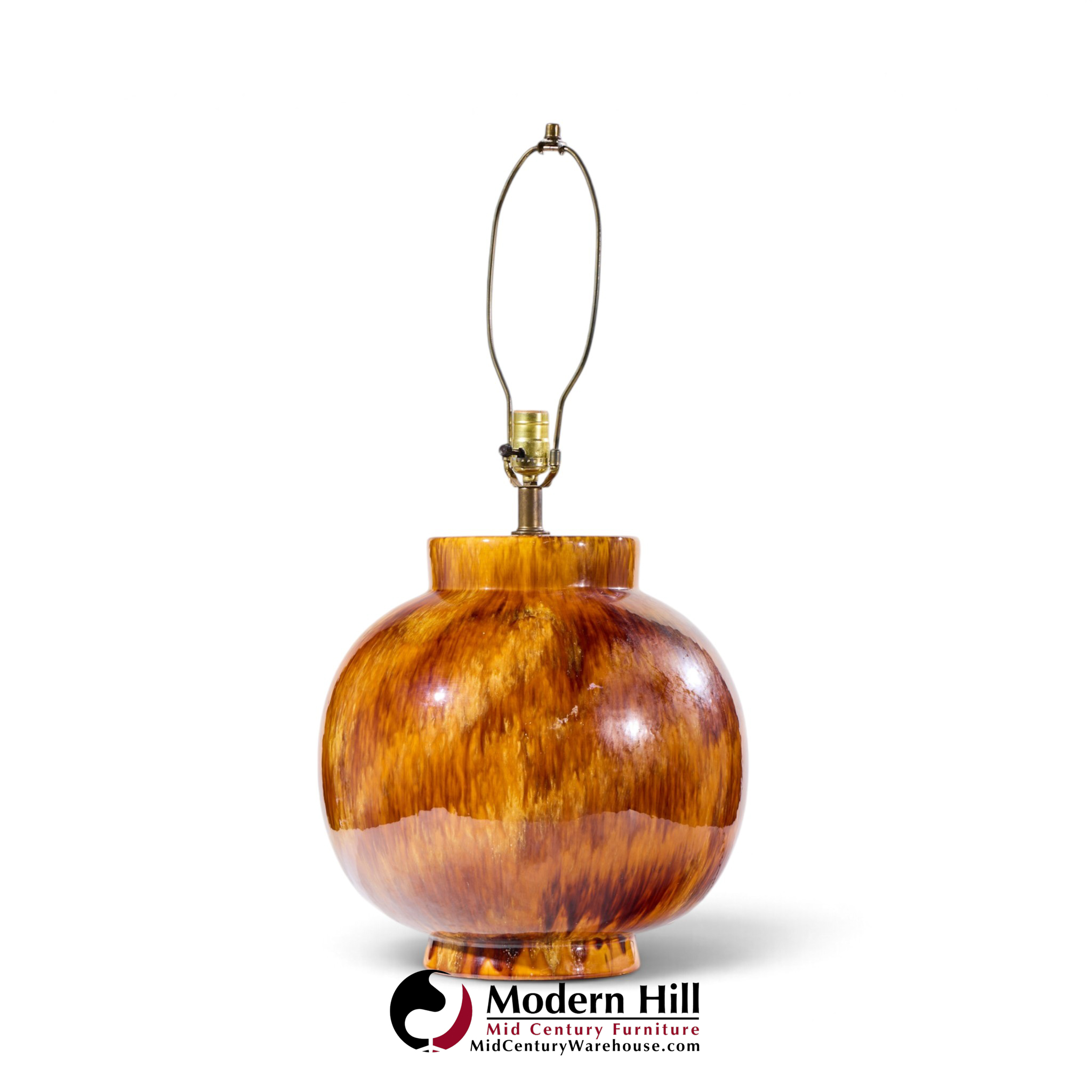 mid century orange drip glaze table lamp - pair