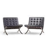 mies van der rohe for knoll mid century black leather barcelona chairs - pair