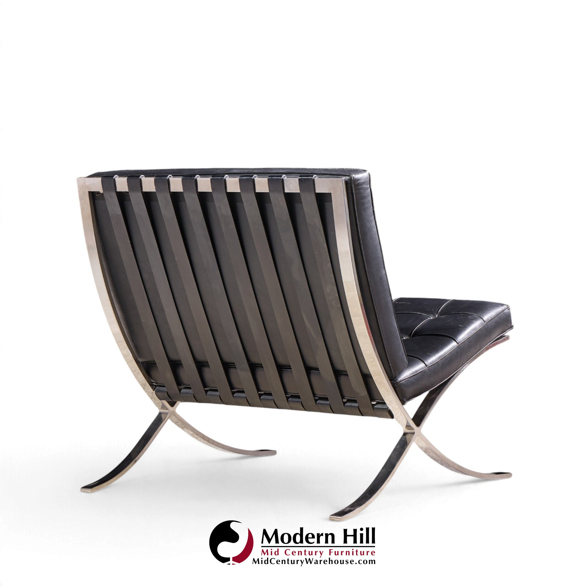 mies van der rohe for knoll mid century black leather barcelona chairs - pair