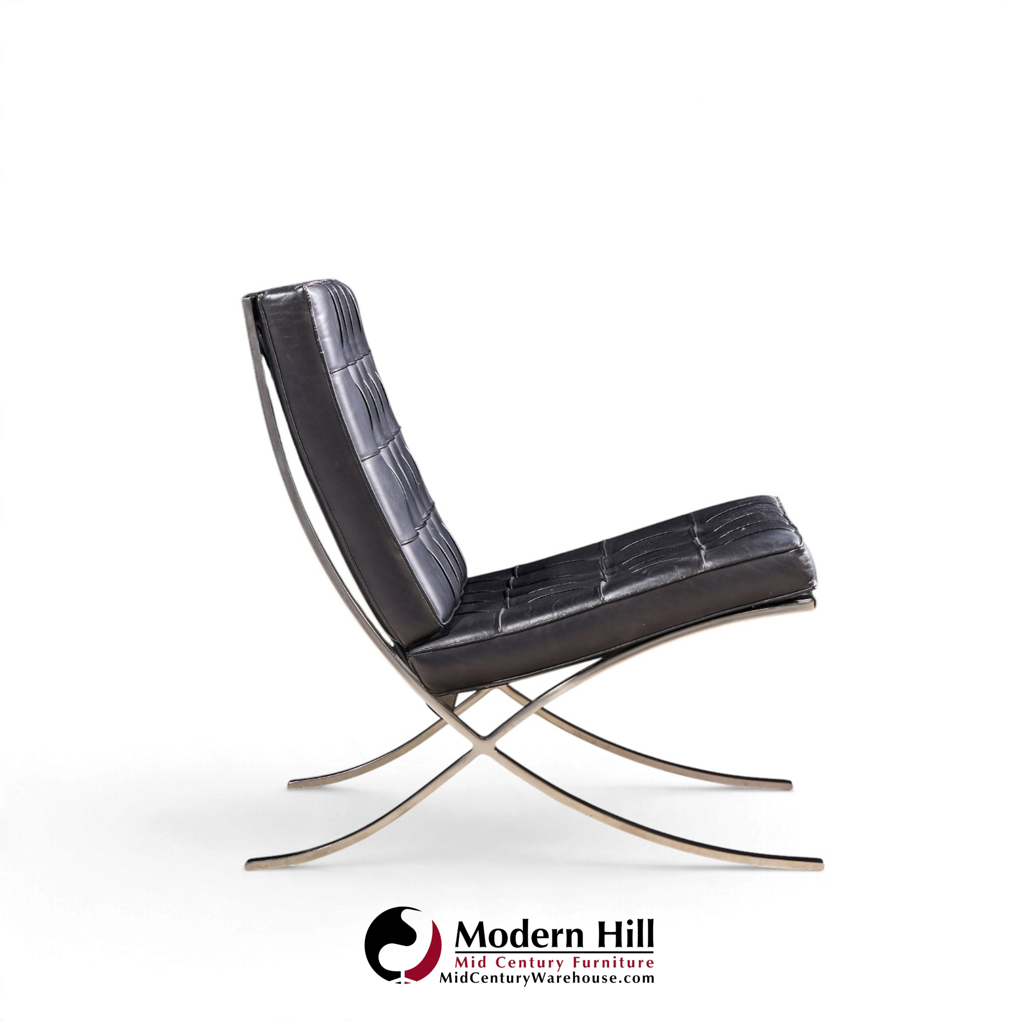 mies van der rohe for knoll mid century black leather barcelona chairs - pair