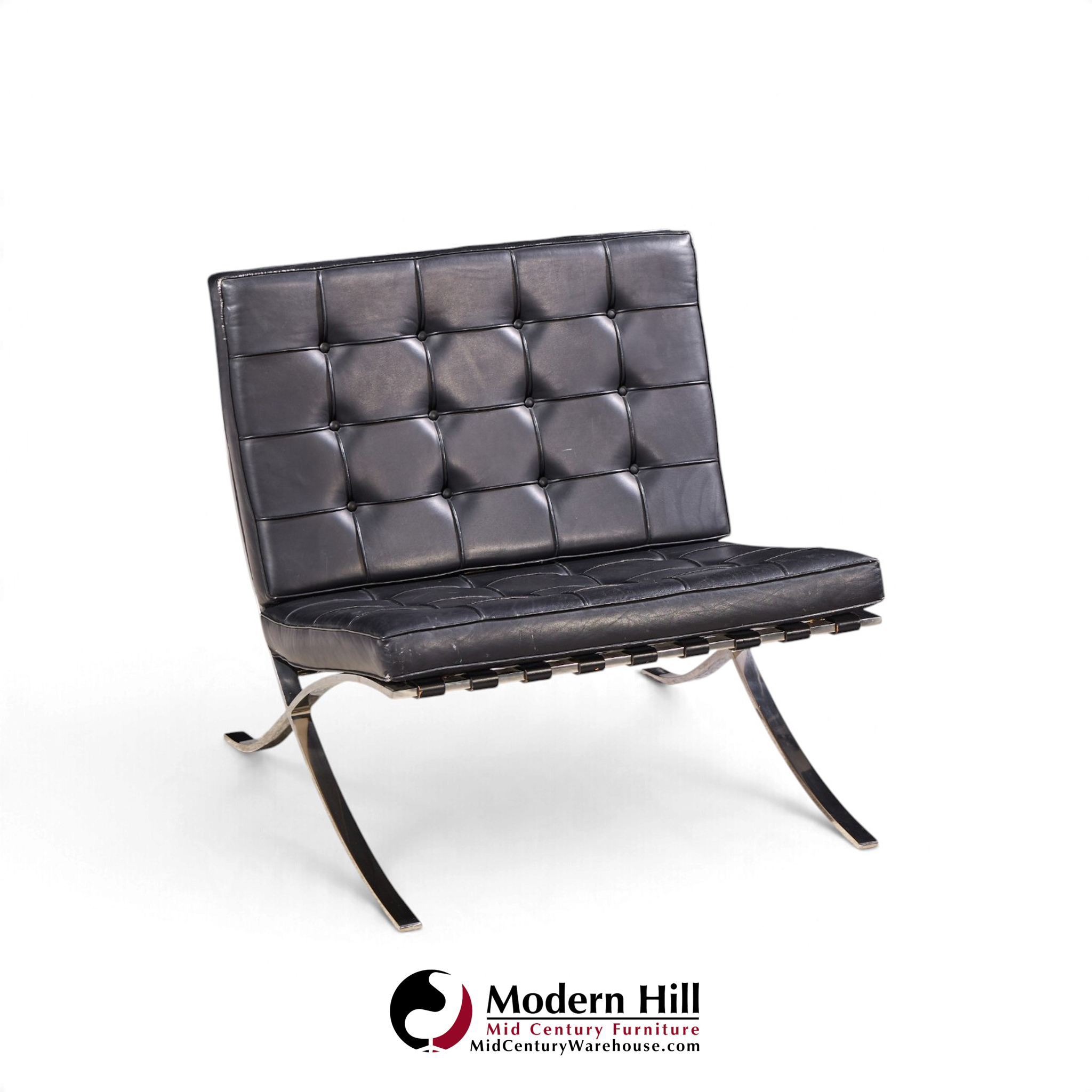 mies van der rohe for knoll mid century black leather barcelona chairs - pair