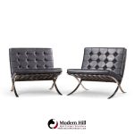 mies van der rohe for knoll mid century black leather barcelona chairs - pair