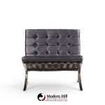 mies van der rohe for knoll mid century black leather barcelona chairs - pair