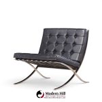 mies van der rohe for knoll mid century black leather barcelona chairs - pair