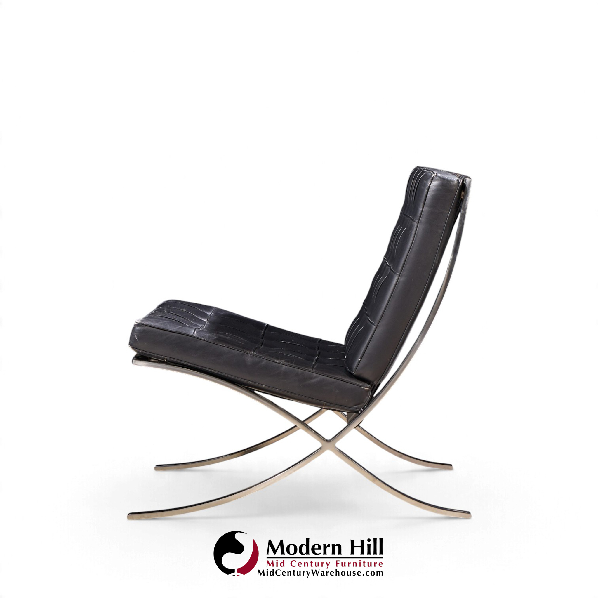 mies van der rohe for knoll mid century black leather barcelona chairs - pair