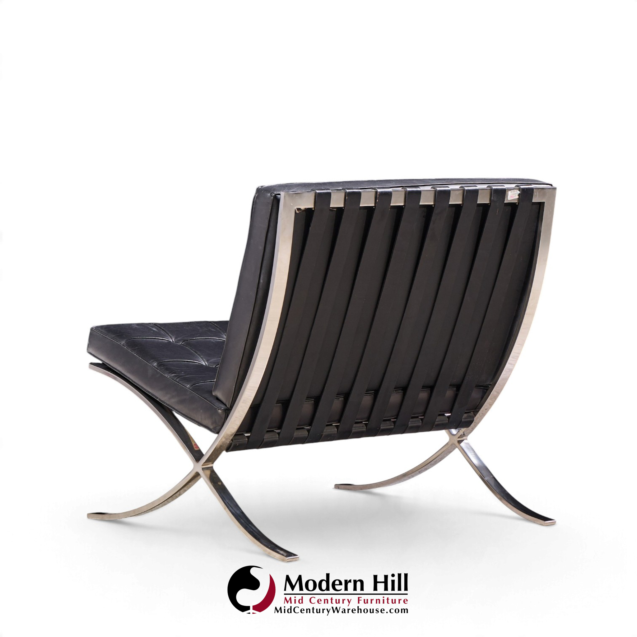mies van der rohe for knoll mid century black leather barcelona chairs - pair
