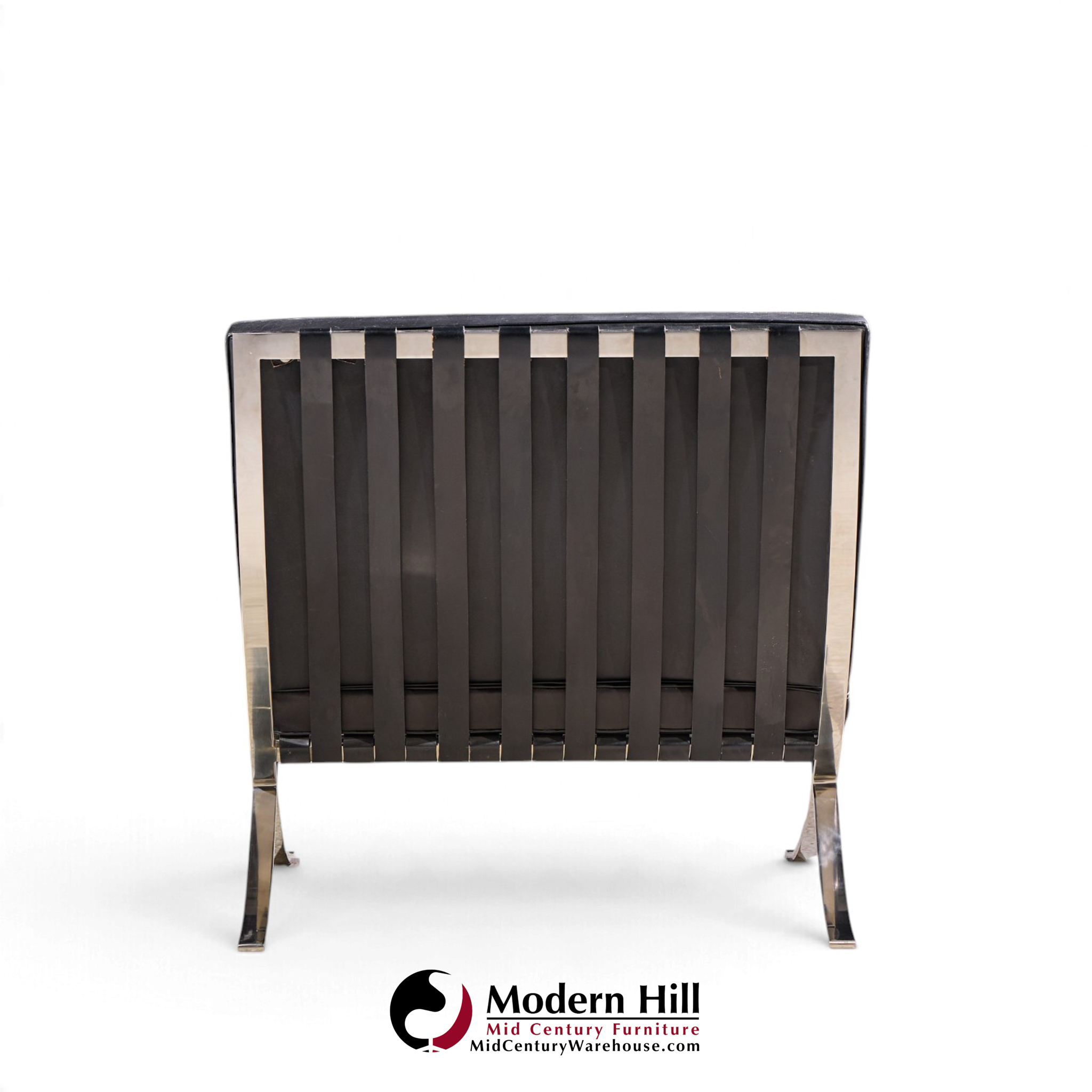 mies van der rohe for knoll mid century black leather barcelona chairs - pair