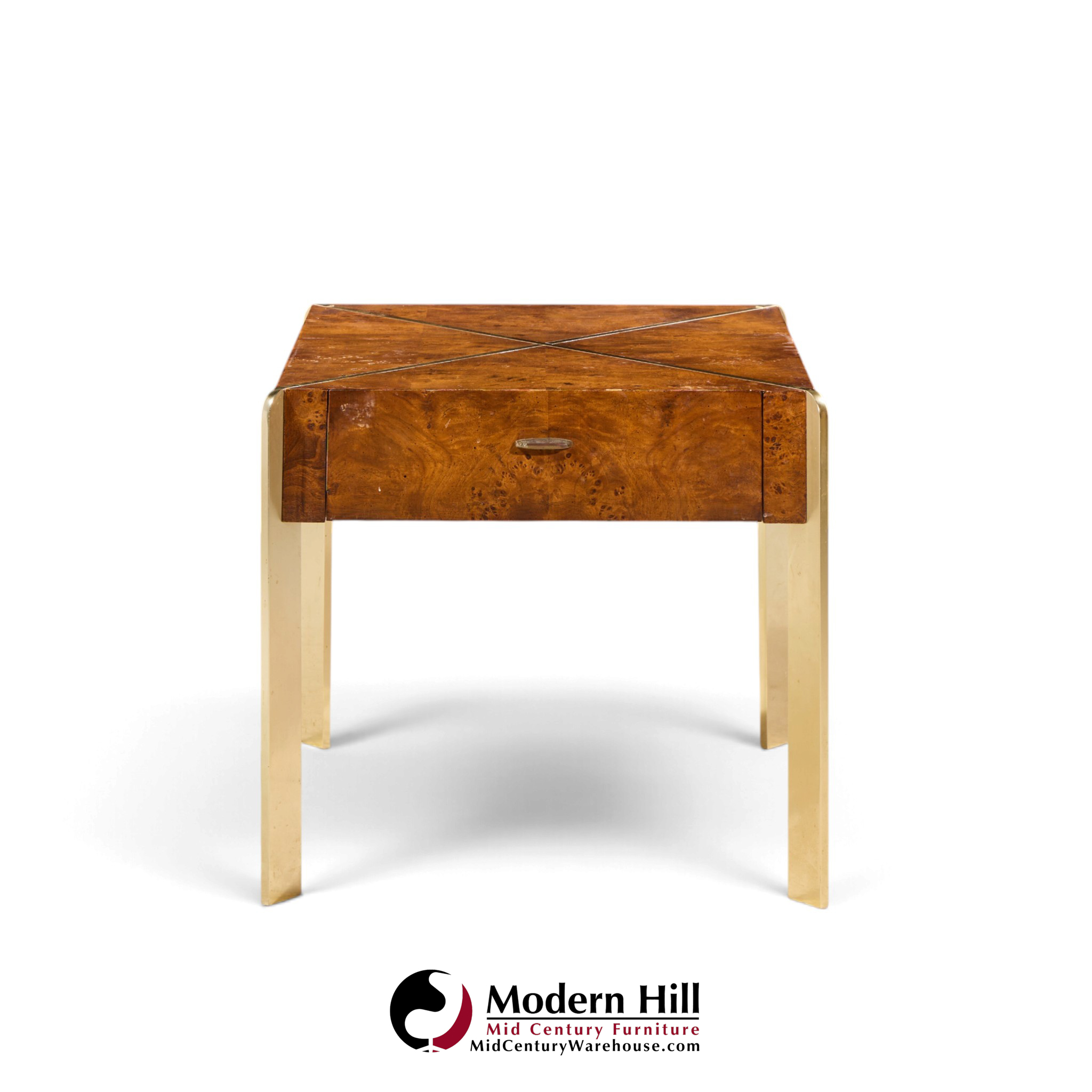 milo baughman style hekman mid century burlwood and brass side end table