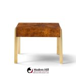 milo baughman style hekman mid century burlwood and brass side end table