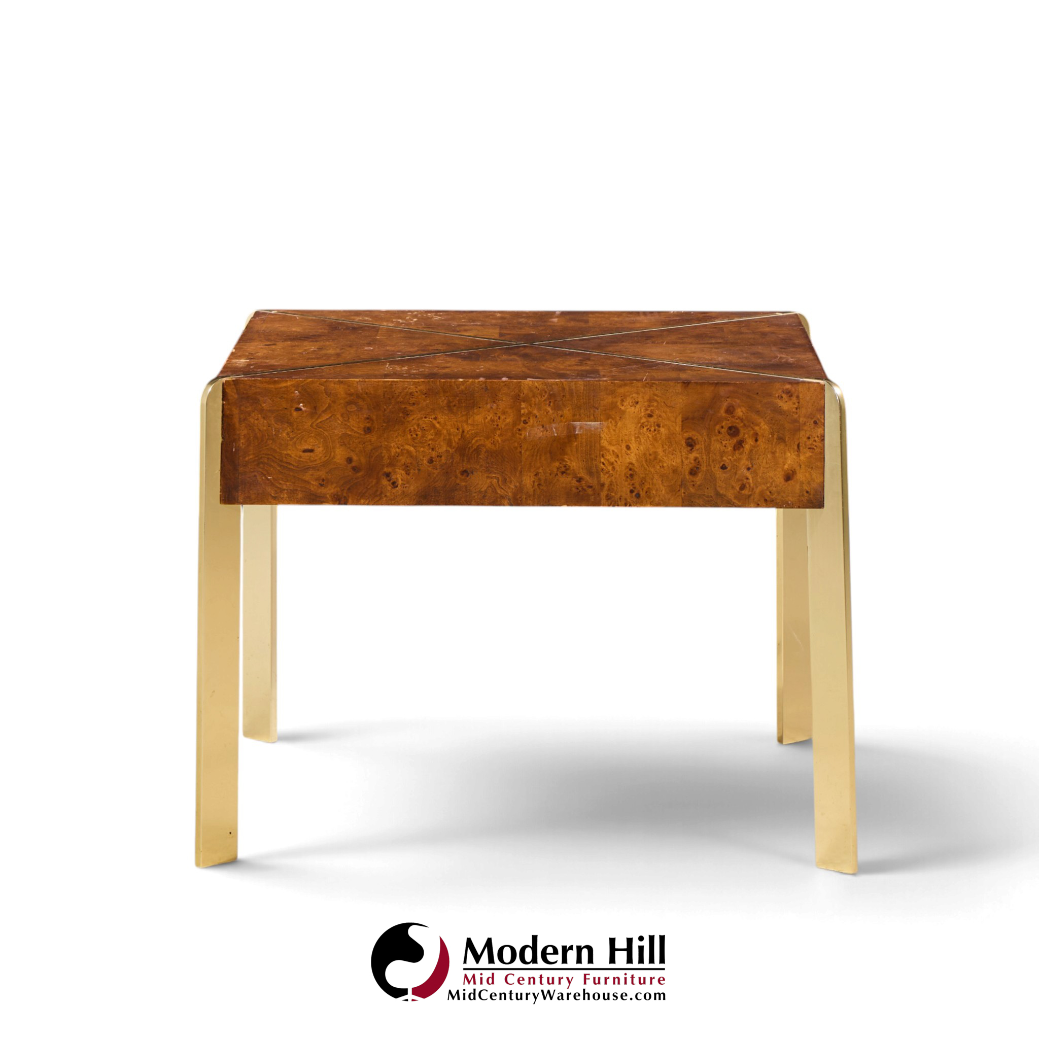 milo baughman style hekman mid century burlwood and brass side end table