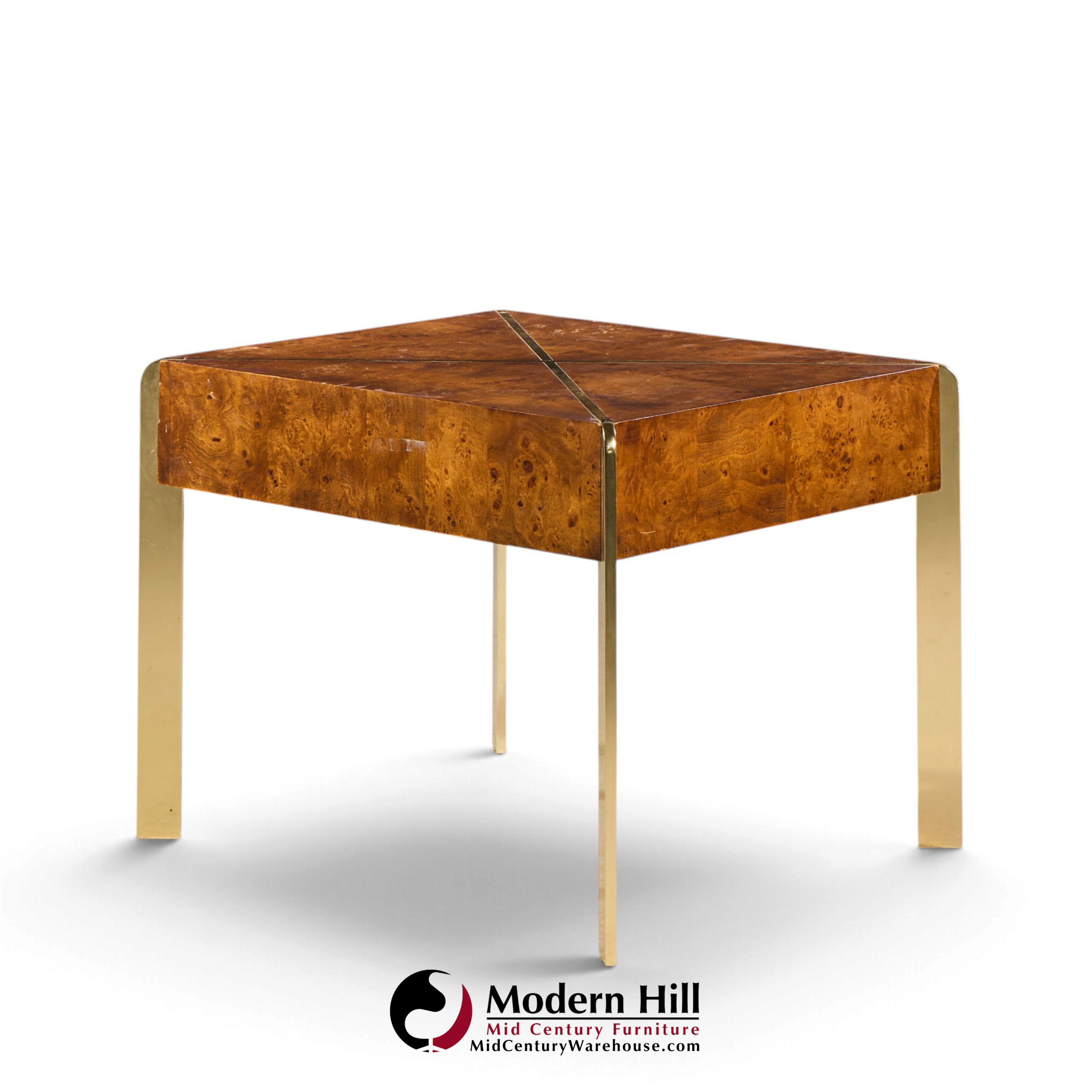milo baughman style hekman mid century burlwood and brass side end table