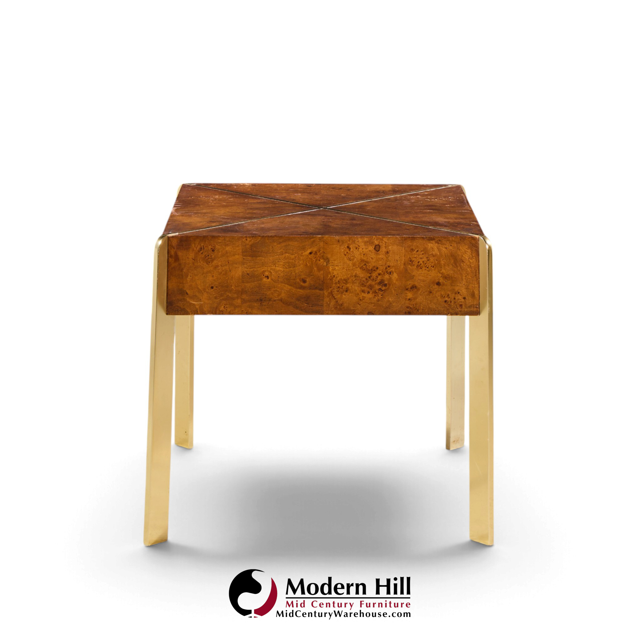 milo baughman style hekman mid century burlwood and brass side end table
