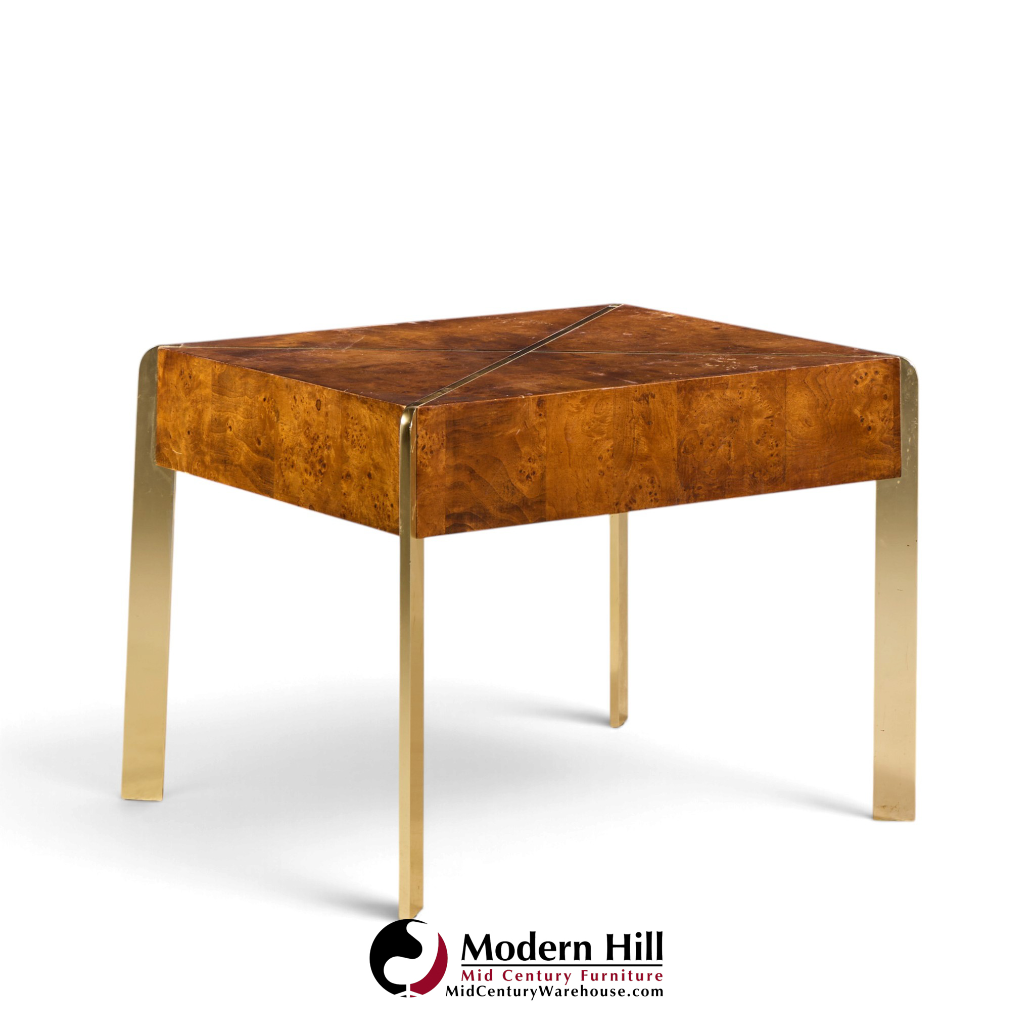 milo baughman style hekman mid century burlwood and brass side end table