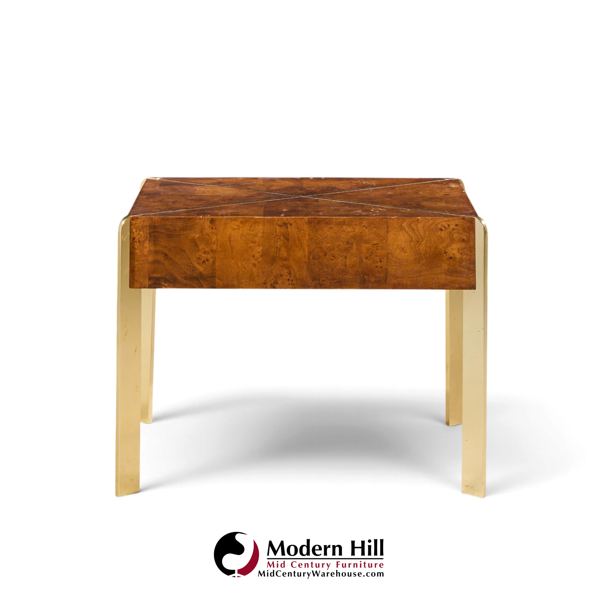 milo baughman style hekman mid century burlwood and brass side end table