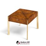 milo baughman style hekman mid century burlwood and brass side end table