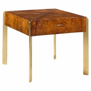 milo baughman style hekman mid century burlwood and brass side end table