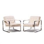 milo baughman style mid century chrome lounge chairs - pair