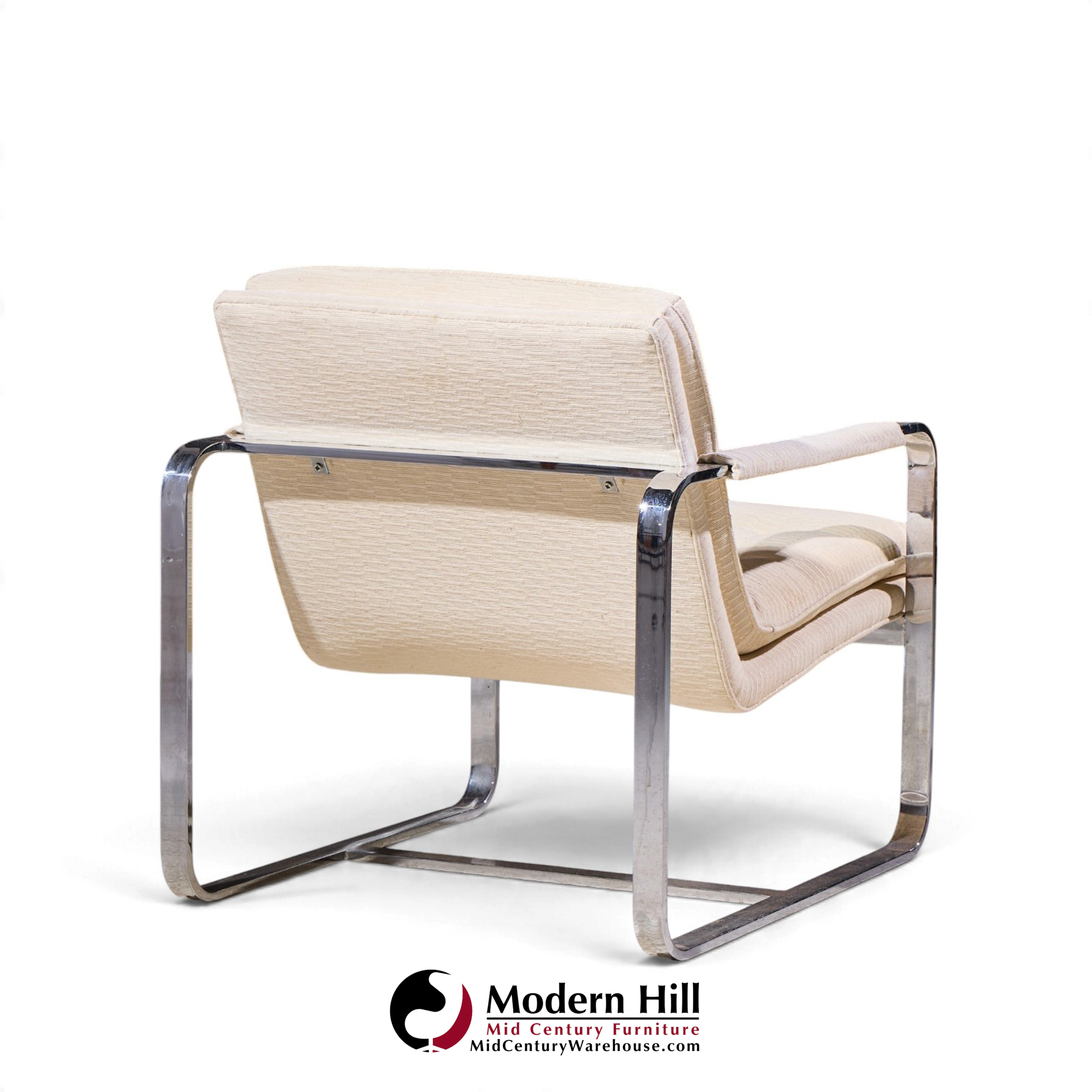 milo baughman style mid century chrome lounge chairs - pair