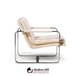 milo baughman style mid century chrome lounge chairs - pair