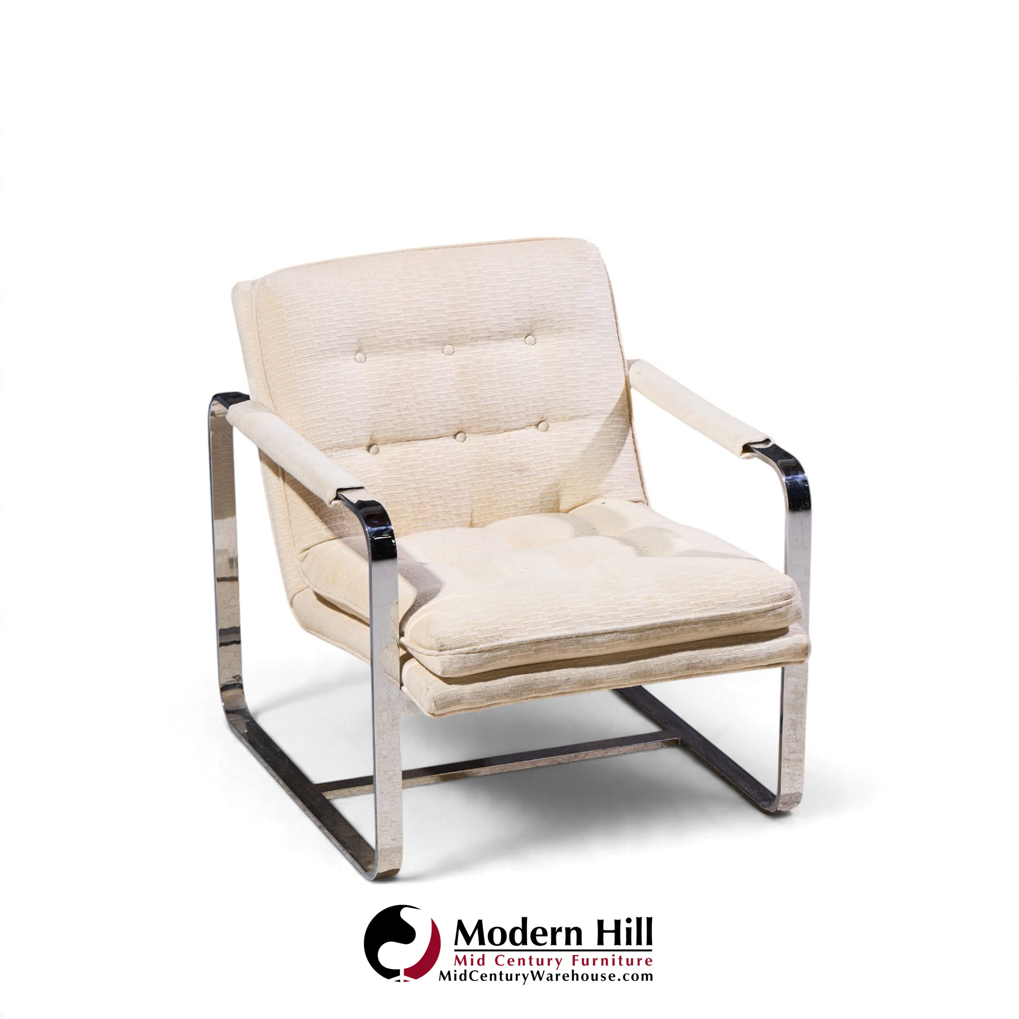 milo baughman style mid century chrome lounge chairs - pair