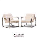 milo baughman style mid century chrome lounge chairs - pair