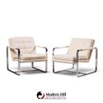 milo baughman style mid century chrome lounge chairs - pair