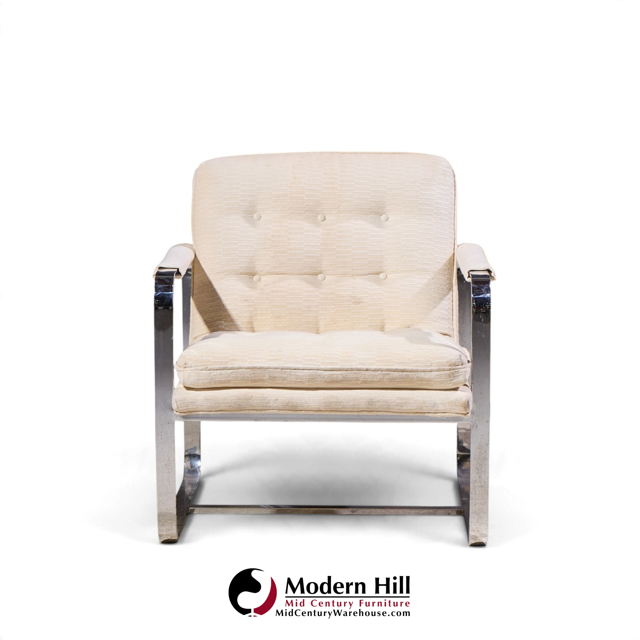 milo baughman style mid century chrome lounge chairs - pair