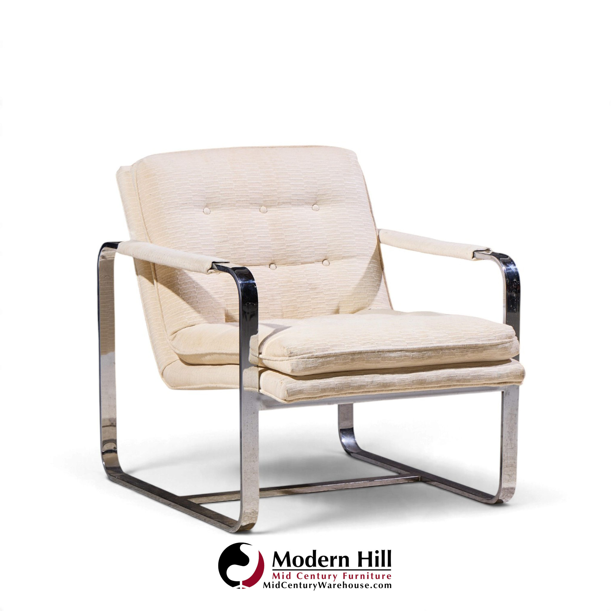 milo baughman style mid century chrome lounge chairs - pair