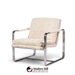 milo baughman style mid century chrome lounge chairs - pair