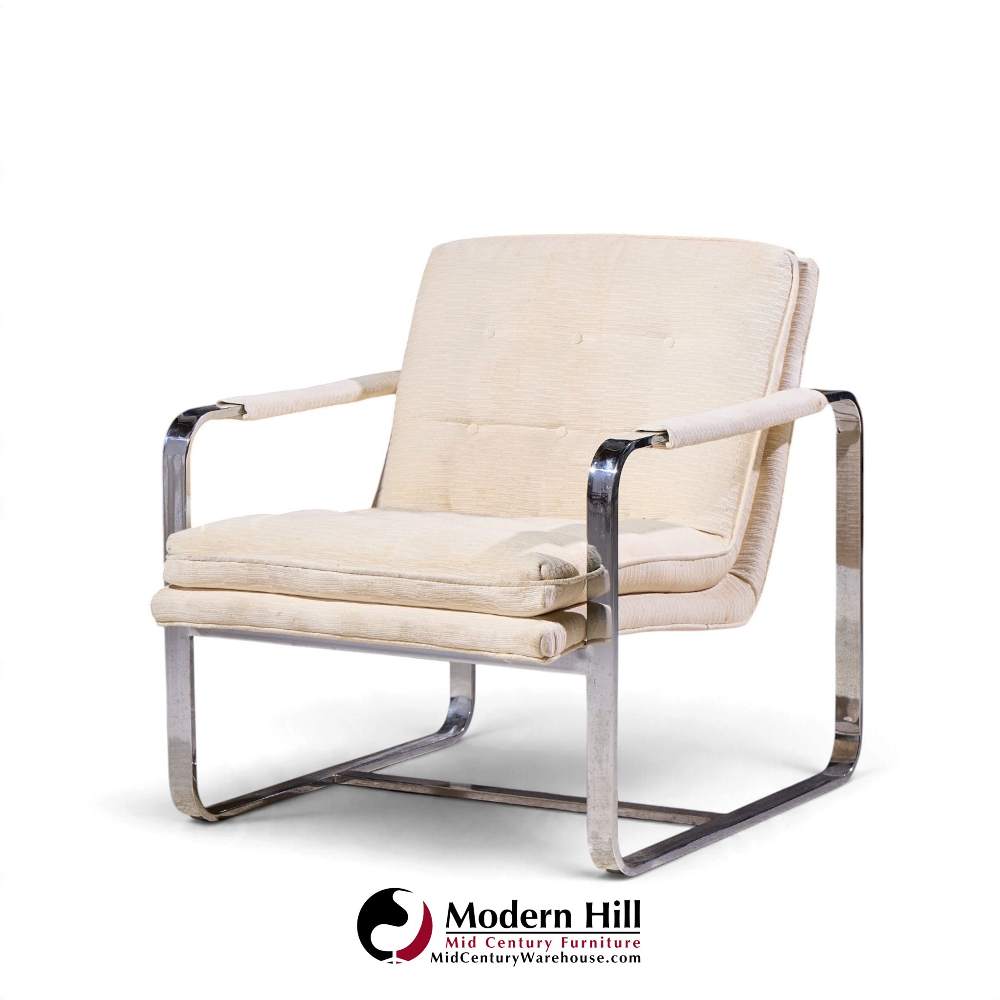milo baughman style mid century chrome lounge chairs - pair