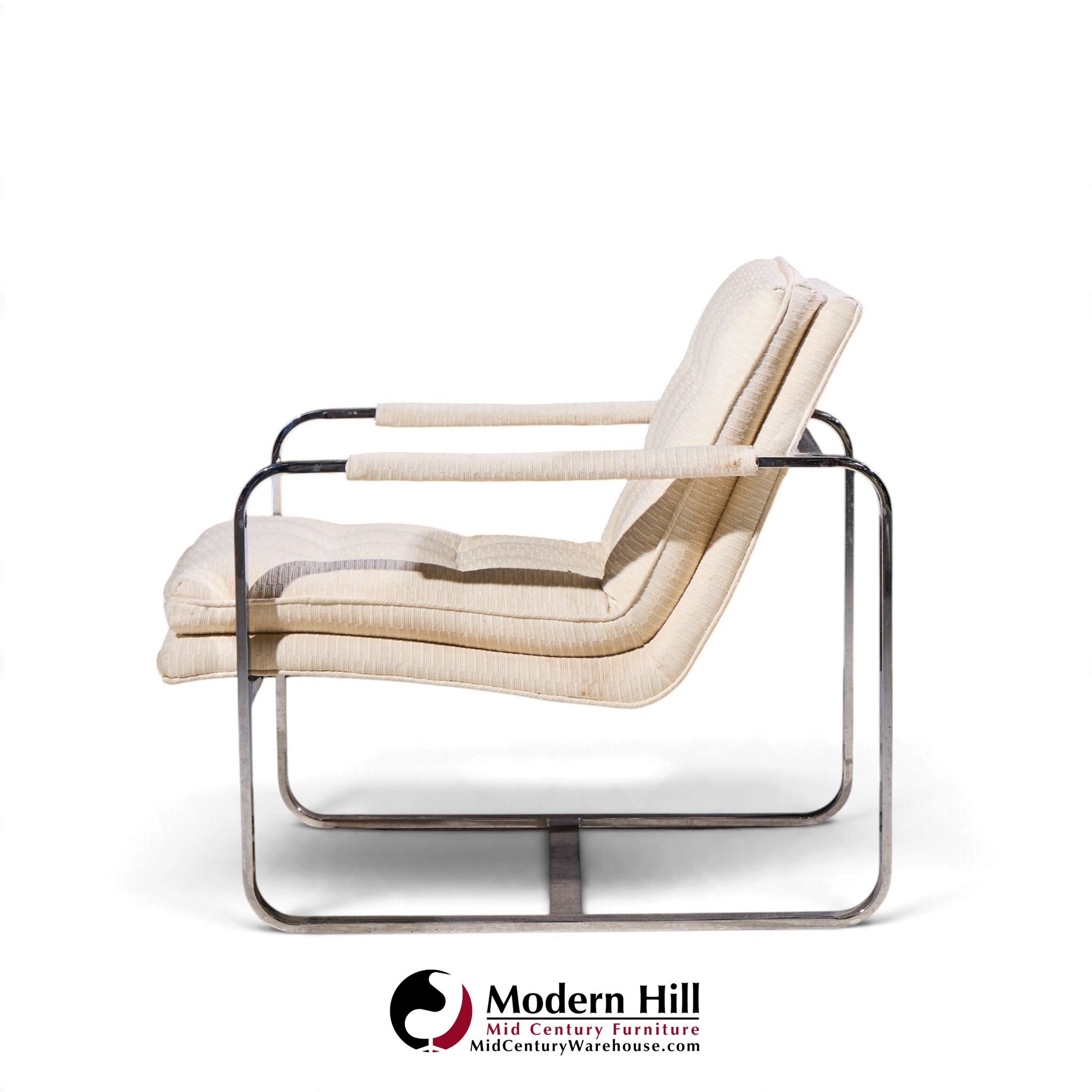 milo baughman style mid century chrome lounge chairs - pair