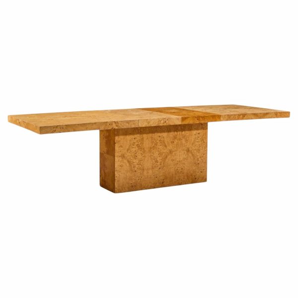 milo baughman for thayer coggin mid century burlwood expanding dining table with 2 leaves