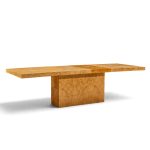 milo baughman for thayer coggin mid century burlwood expanding dining table with 2 leaves