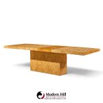 milo baughman for thayer coggin mid century burlwood expanding dining table with 2 leaves