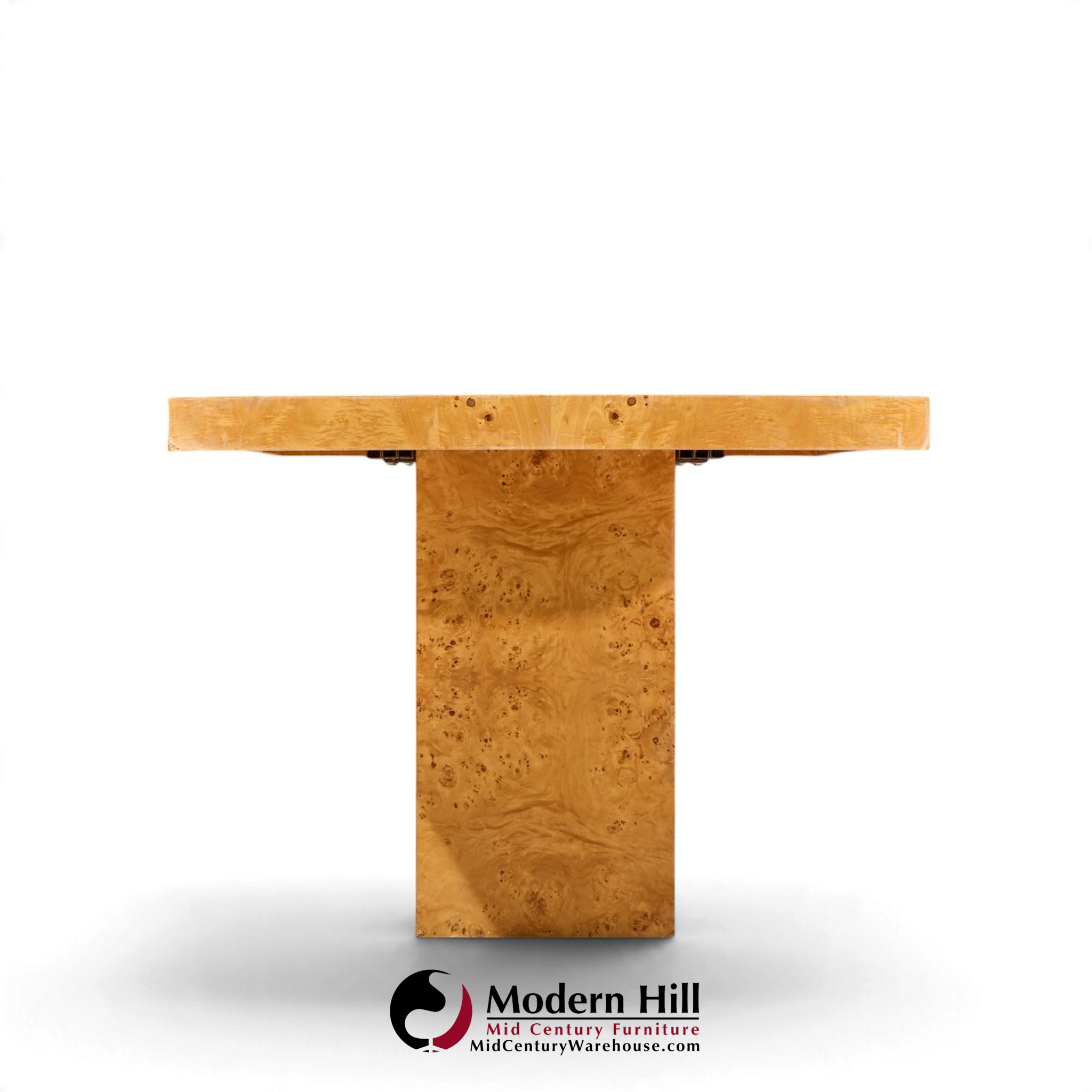 milo baughman for thayer coggin mid century burlwood expanding dining table with 2 leaves