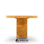 milo baughman for thayer coggin mid century burlwood expanding dining table with 2 leaves