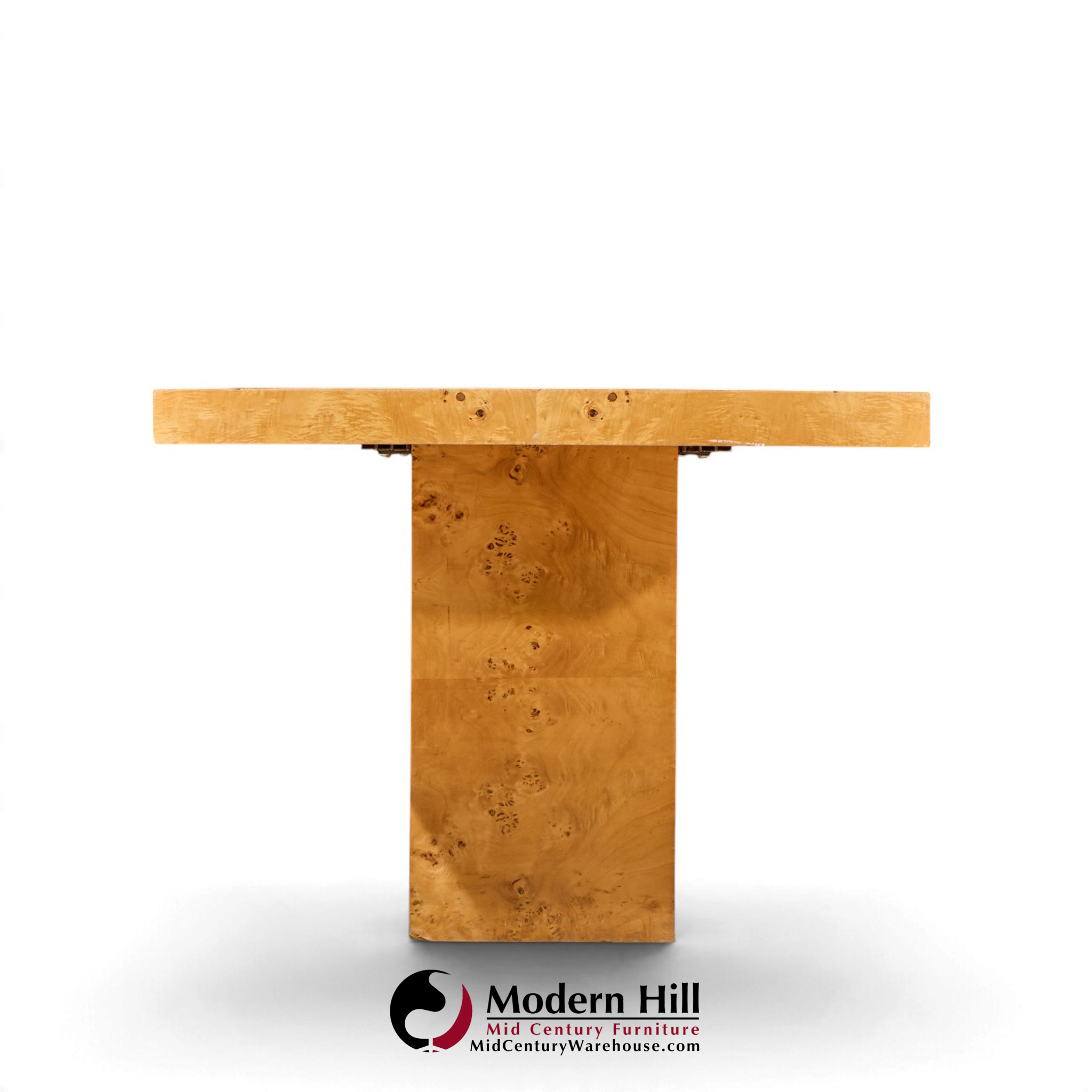 milo baughman for thayer coggin mid century burlwood expanding dining table with 2 leaves