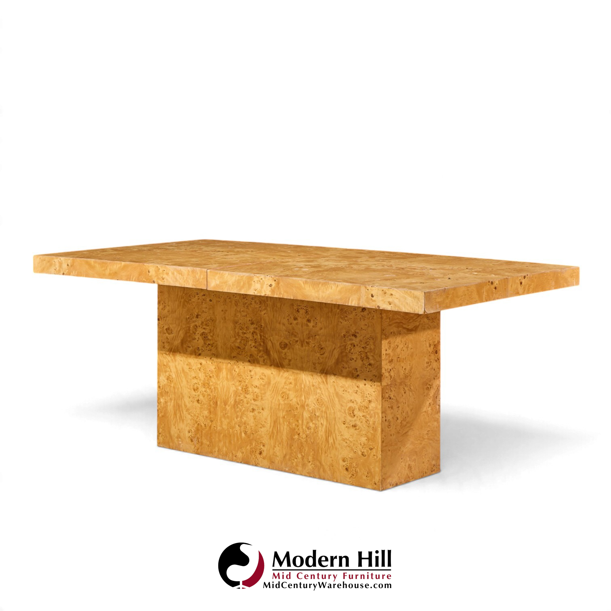 milo baughman for thayer coggin mid century burlwood expanding dining table with 2 leaves