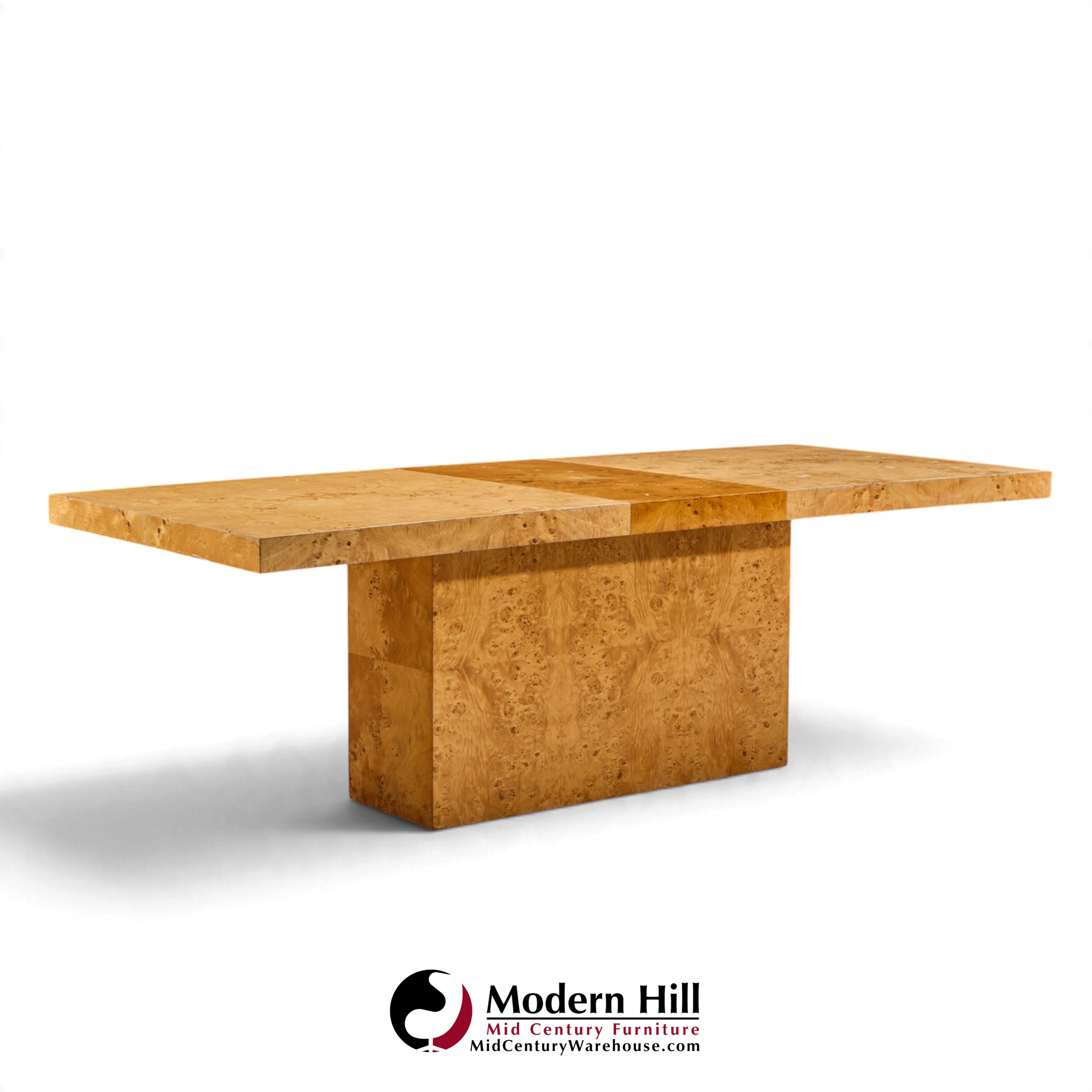 milo baughman for thayer coggin mid century burlwood expanding dining table with 2 leaves