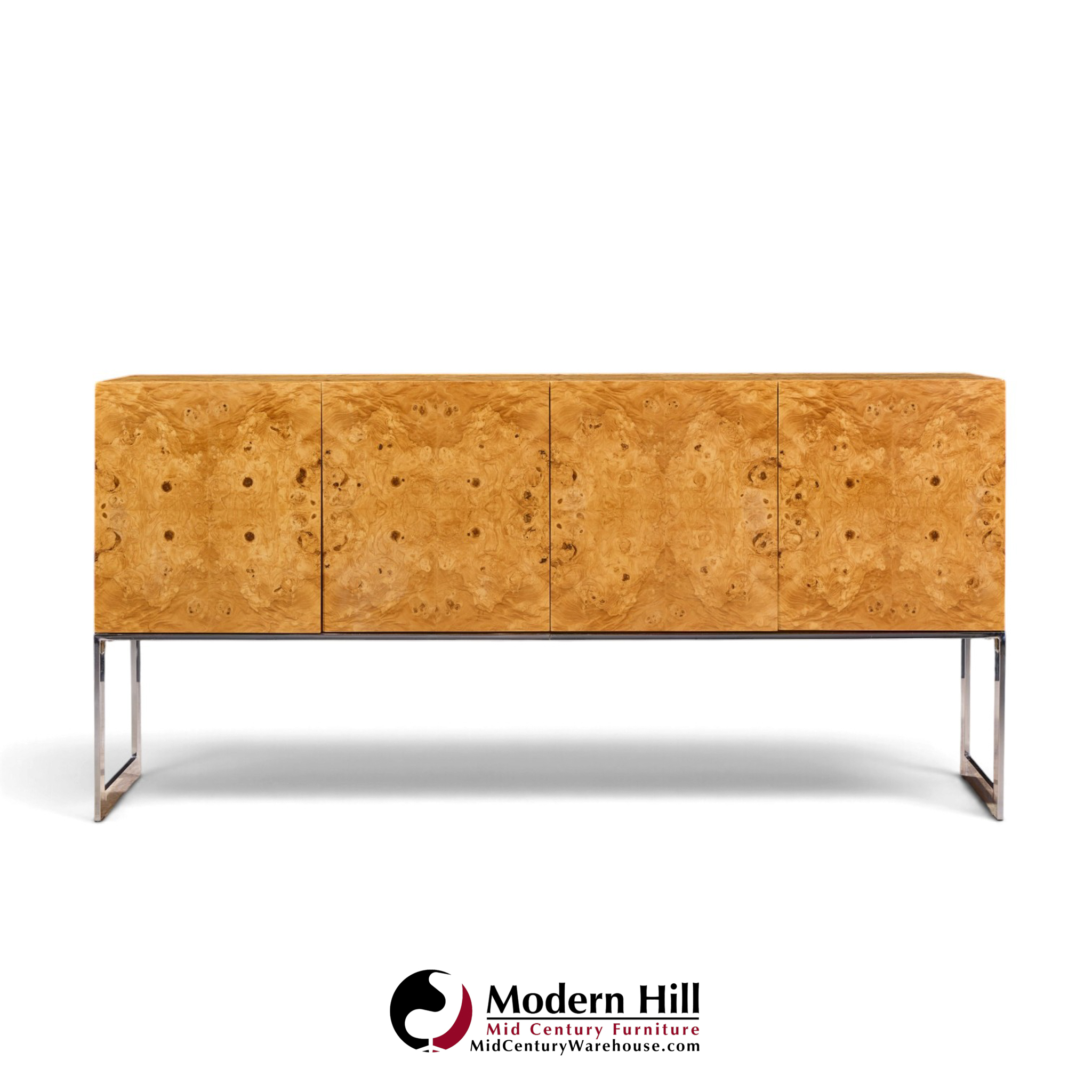 milo baughman for thayer coggin mid century burlwood and chrome credenza