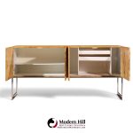 milo baughman for thayer coggin mid century burlwood and chrome credenza