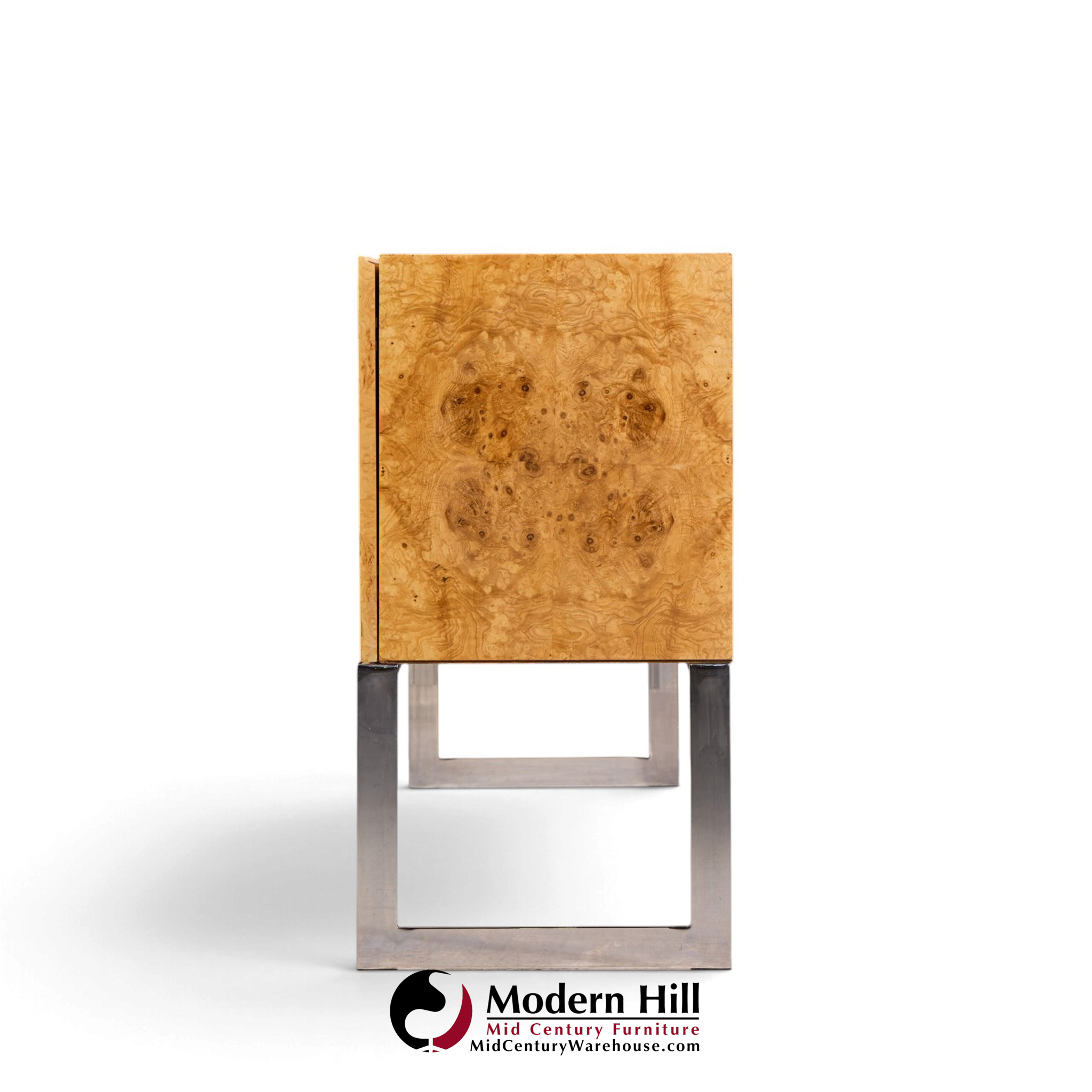 milo baughman for thayer coggin mid century burlwood and chrome credenza
