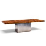 milo baughman for thayer coggin mid century burlwood and chrome dining table with 2 leaves