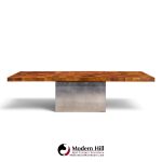 milo baughman for thayer coggin mid century burlwood and chrome dining table with 2 leaves