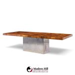 milo baughman for thayer coggin mid century burlwood and chrome dining table with 2 leaves