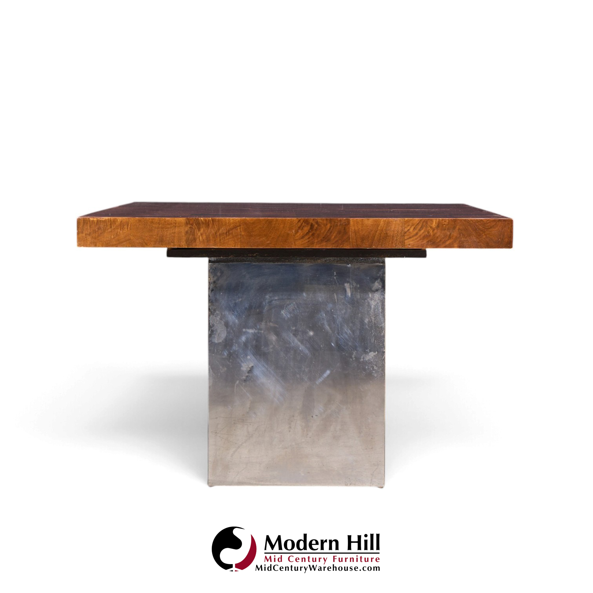 milo baughman for thayer coggin mid century burlwood and chrome dining table with 2 leaves