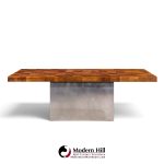 milo baughman for thayer coggin mid century burlwood and chrome dining table with 2 leaves