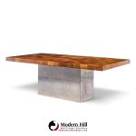 milo baughman for thayer coggin mid century burlwood and chrome dining table with 2 leaves