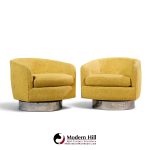 milo baughman for thayer coggin roxy mid century chrome barrel swivel lounge chairs - pair